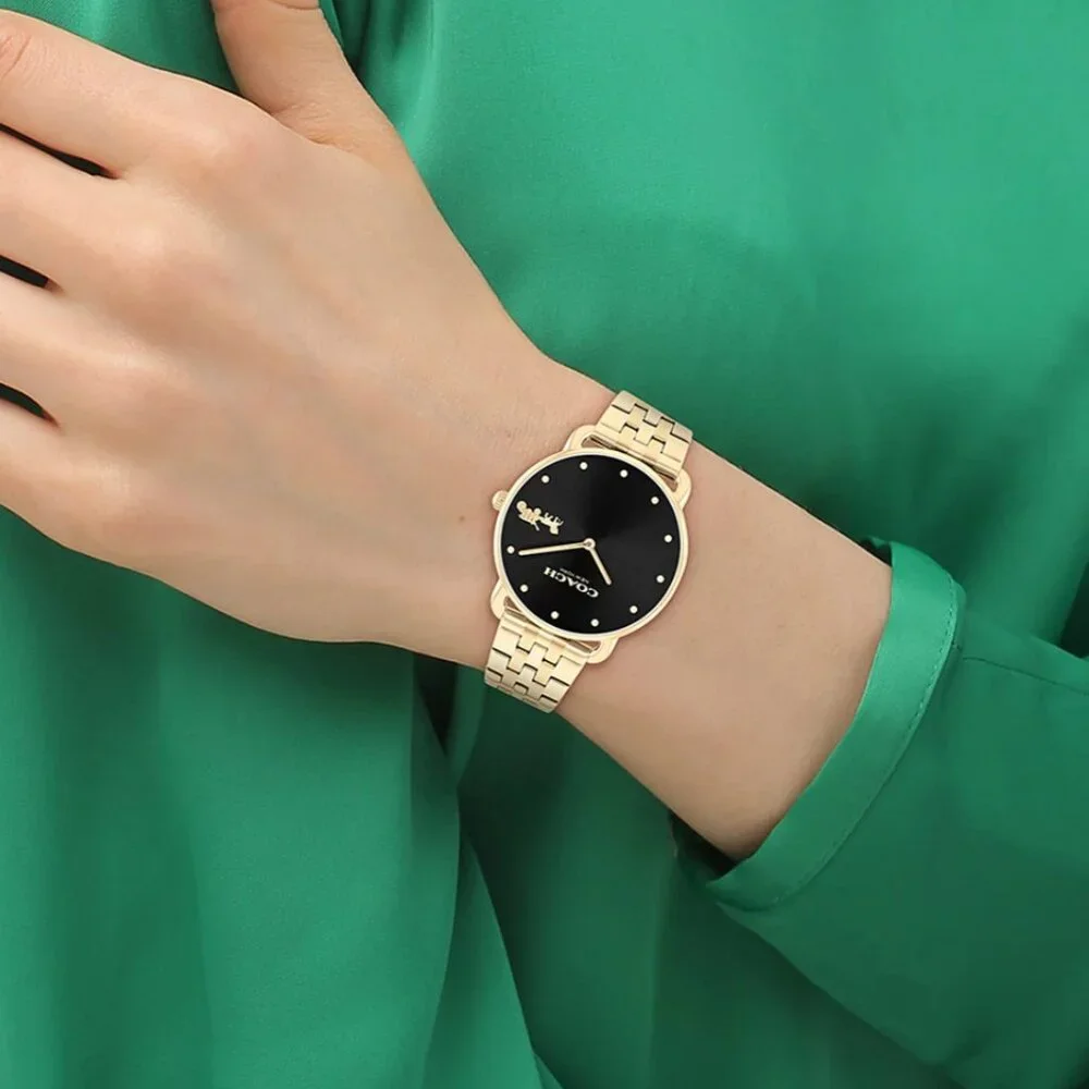 🐎Coach New York Women's Gold-Tone Black Dial Bracelet Watch